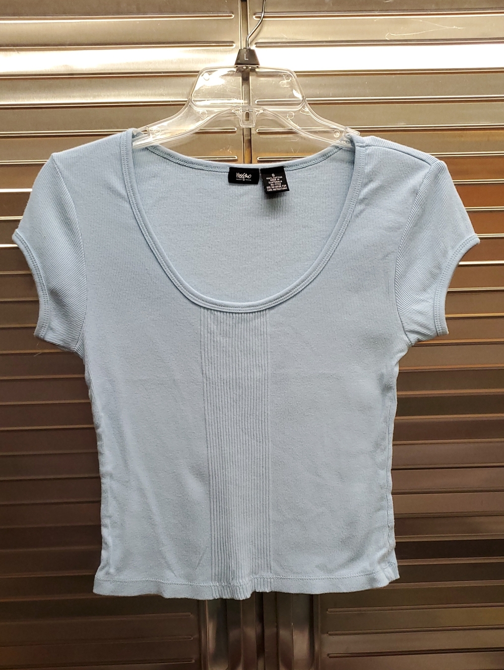 Mossimo Supply Co. Light Blue Scoop Neck Ribbed Knit Short Sleeve Tee